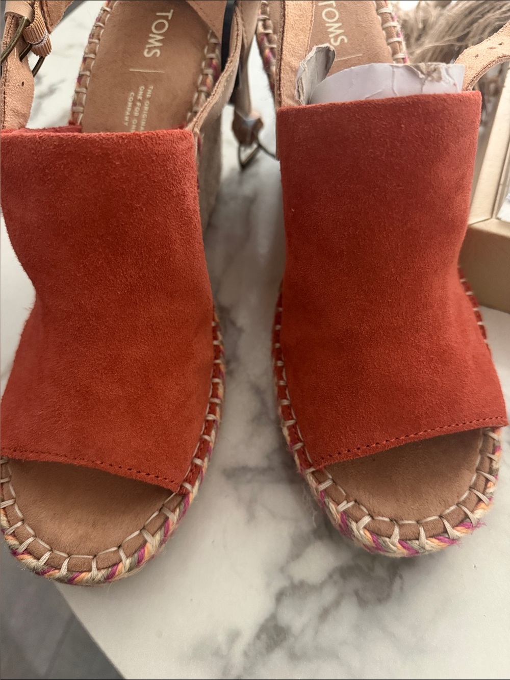 Toms Women’s Orange Suede Espadrille Wedge Sandals